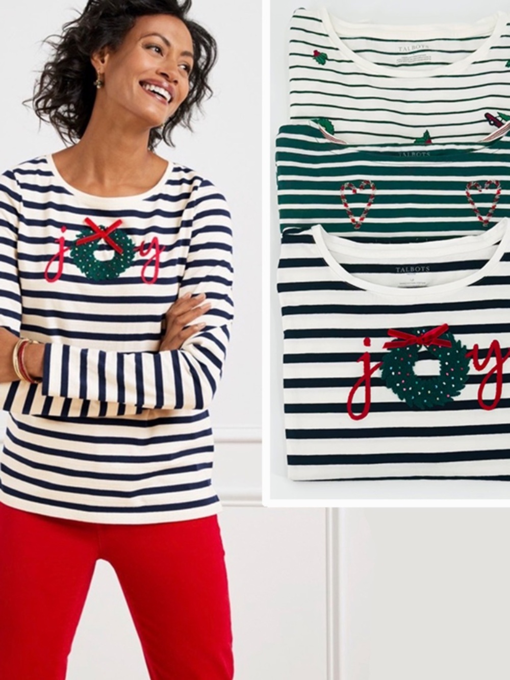 Lot-of-3 Talbots Holiday Striped Long Sleeve Shirts
